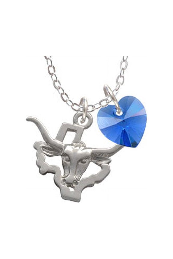 Longhorn - Texas  - Blue Crystal Heart Sophia Necklace, 18"+1"