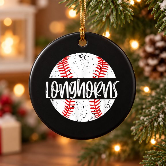 Longhorns Baseball Team Mascot School Spirit Game Day Ceramic Ornament