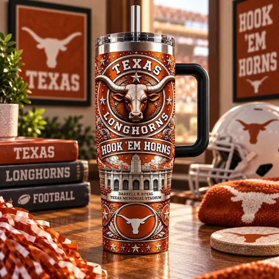 Longhorns Tumbler 40oz, Hook Em Horns Travel Cup, Longhorns Drinkware, Longhorn Football Fan Gift, Game Day Tumbler, College Football Gift, Tailgate Cup, University Fan Gift,