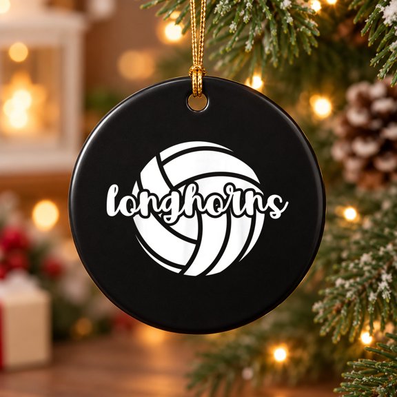 Longhorns Volleyball Team Mascot School Spirit Game Night Ceramic Ornament