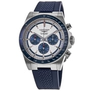 Longines Conquest Automatic Chronograph Silver Dial Blue Rubber Strap Mens Watch L3.835.4.98.9