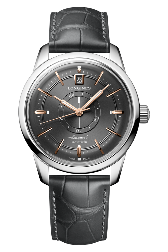 Conquest Heritage Central Power Reserve Automatic Grey Dial Leather Strap Men's Watch L1.648.4.62.2