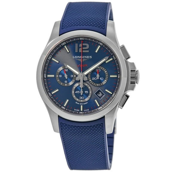 Longines Conquest V.H.P. Blue Chronograph Dial Blue Rubber Strap Men's Watch