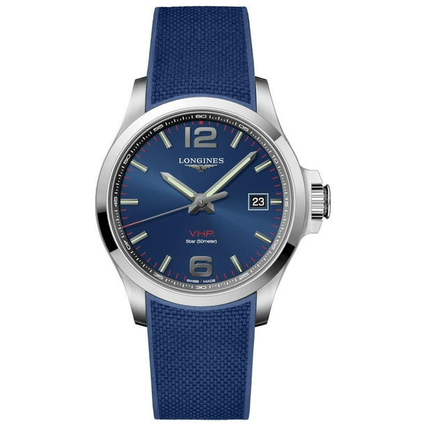 Longines Conquest 43mm Blue Dial Rubber Strap Men's Watch