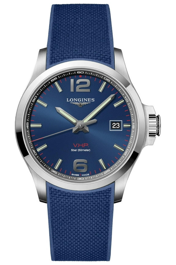 Conquest V.H.P. 43mm Blue Dial Rubber Strap Men's Watch L3.726.4.96.9