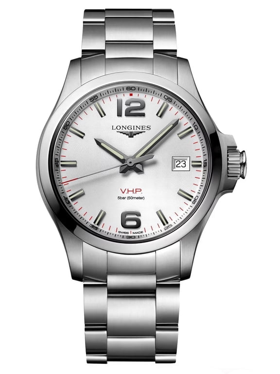 Conquest V.H.P. Stainless Steel Silver Dial Perpetual Calendar Date Quartz Mens Watch L3.726.4.76.6