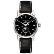 Longines Heritage Classic 1832 Automatic Stainless Steel Black Dial Black Leather Strap Date Moonphase Mens Watch L4.826.4.52.0