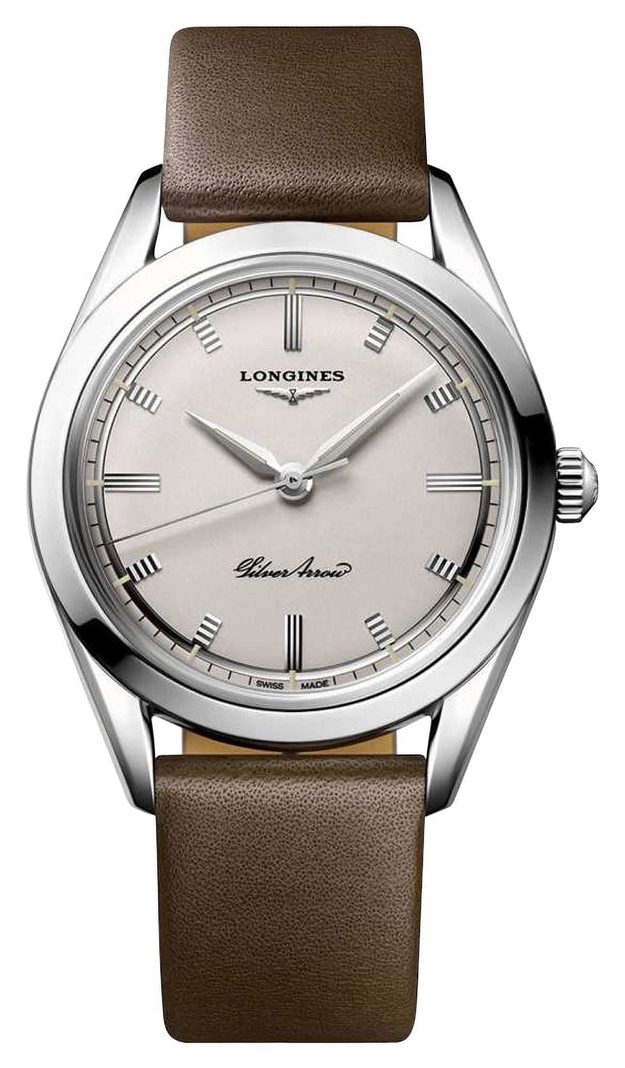 LONGINES Heritage Classic Silver Arrow Automatic Silver Dial Brown Leather Strap Mens Watch L2.834.4.72.2