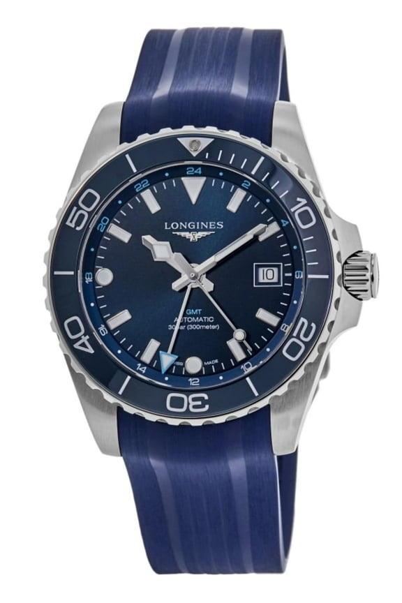 HydroConquest GMT Blue Dial Rubber Strap Men's Watch L3.790.4.96.9