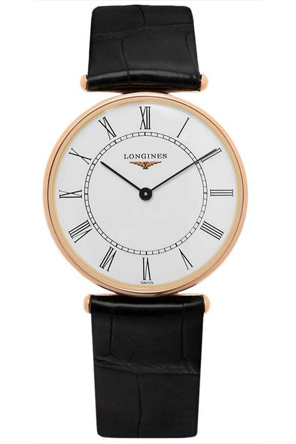 La Grande Classique Agassiz 18K Rose Gold White Dial Black Leather Strap Quartz Unisex Watch L4.691.8.11.0