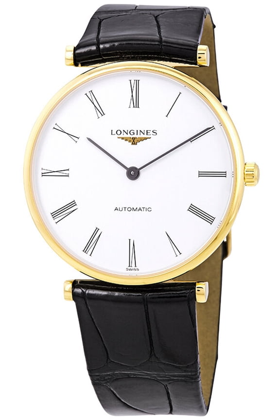 La Grande Classique Automatic Yellow Gold PVD White Dial Black Leather Strap Unisex Watch L49082112