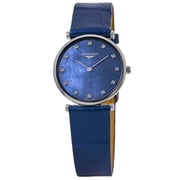 Longines La Grande Classique Quartz Blue Mother of Pearl Diamond Dial Leather Strap Womens Watch L4.512.4.81.2