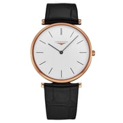 Longines La Grande Classique Rose Gold PVD White Dial Black Leather Strap Quartz Unisex Watch L47551922