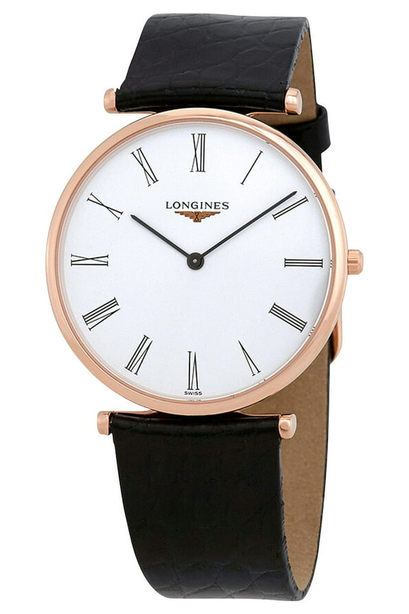 La Grande Classique Rose Gold PVD White Dial Black Leather Strap Quartz Unisex Watch L4.755.1.91.2