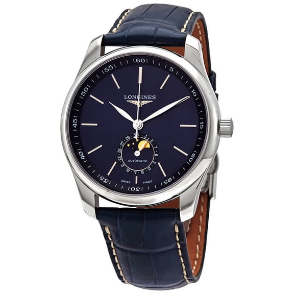 Longines Master Collection Automatic Stainless Steel Blue Dial Blue Leather Strap Moonphase Date Mens Watch L29094920