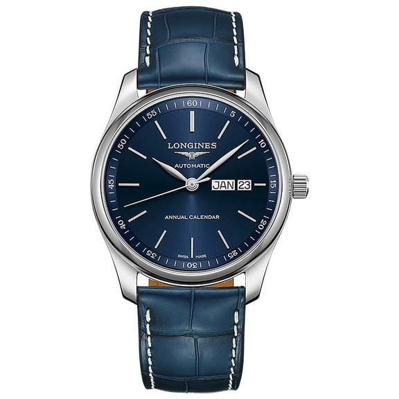 Longines Master Collection Automatic Stainless Steel Blue Dial Blue Leather Strap Date/Month Mens Watch L2.910.4.92.0