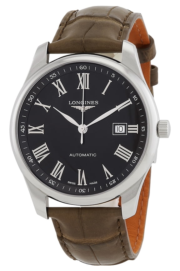 Master Collection Automatic Stainless Steel Black Dial Brown Leather Strap Date Mens Watch L28934592