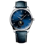 Longines Master Collection Automatic Stainless Steel Blue Dial Blue Leather Strap Diamonds Moonphase Date Mens Watch L29194970