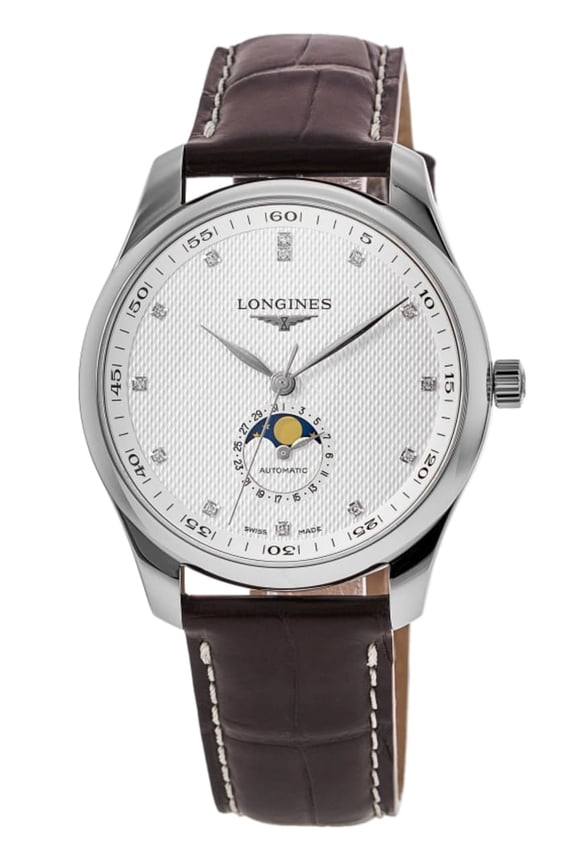 Master Collection Moonphase Silver Diamond Dial Leather Strap Men's Watch L2.919.4.77.3