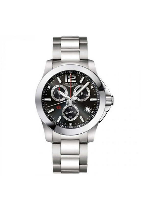 Conquest Chronograph Stainless Steel Black Dial Date Divers Quartz Mens Watch L37004566