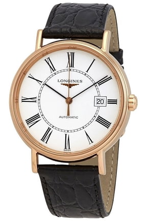 Presence Automatic Rose Gold Plated Black Leather Strap Men's Watch L4.922.1.11.2