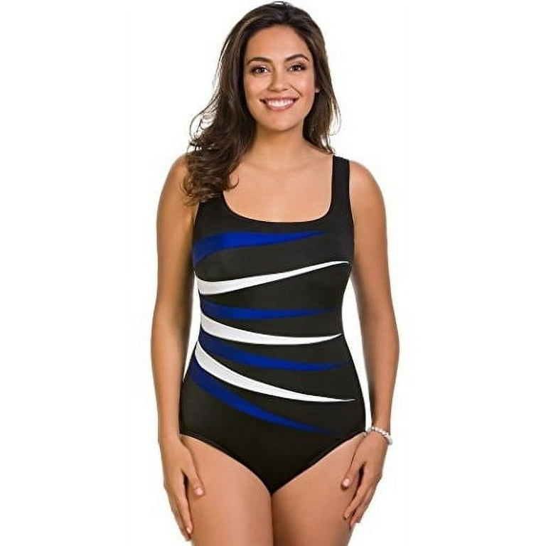 Longitude Swimwear Plus Size Color Block Fan Tank One Piece Blue 20W