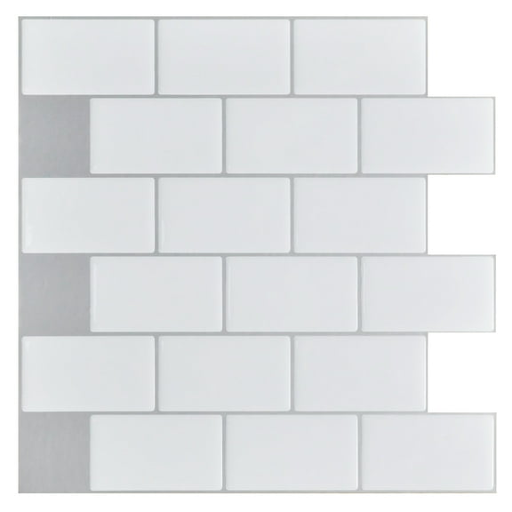 Longking Peel and Stick Backsplash Tile Premium Anti Mold Tile for Kitchen in White Subway Tile 12"x12" (1-Pack)