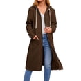 thumbnail image 1 of Longline Hooded Zip Up Jackets Women's Loose Fit Cotton Coat Long Sleeve Sweatshirt Outerwear For Autumn Winter Comfort, 1 of 8