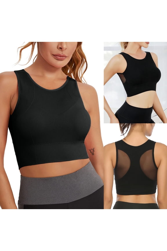 Longline Sports Bra High Impact Yoga Tops Built In Bra Crop Top Sports Bra Wireless Racerback Bra Yoga Clothes For Women