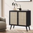 thumbnail image 1 of Longmaya Buffet Cabinet with Storage, Boho Sideboard Kitchen Cabinet with Rattan Doors, Accent Cabinet with Solid Wood Feet for Dining Room, Hallway, Cupboard (1 Pack, Black), 1 of 7