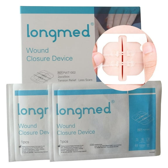 Longmed Emergency Wound Closures Zipper Painless Zip Sutures Laceration Repair Without Stitches Adhesive Bandages for Wound Care & First Aid