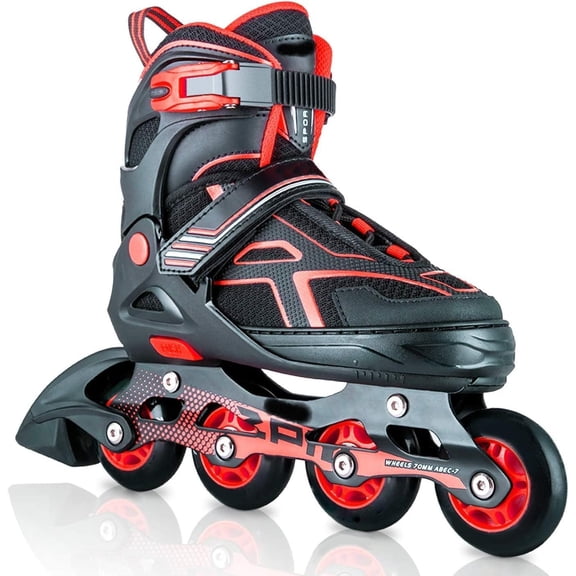 Longmire Inline Skates Size Adjustable All Pure Pu Strong Wheels Aluminium With Led Flash Light On Wheels, Skating Boy Age Group 6-15 Years (New Skating Red) Best Gift For Kids, Beginners & Junior