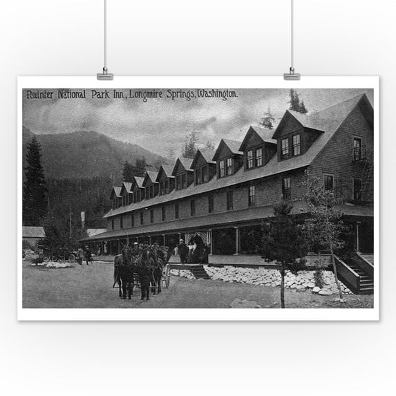 Longmire Springs, Washington - Exterior View of Rainier Nat'l Park Inn (12x18 Art Print, Wall Decor Travel Poster)