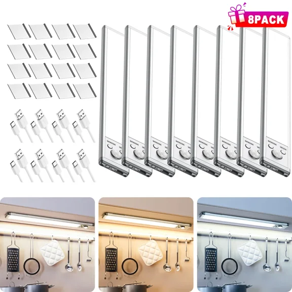 Longqi Under Cabinet Lights,Motion Sensor Night Light Indoor,1500mAh USB Rechargeable Light,Magnetic Installation Dimmable Lights for Kitchen,Wardrobe,Pantry, Closet,Bathroom,Stairs,Sink Cabinet