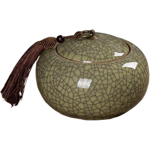 Longquan Celadon Tea Storage Container, Sealed Loose Leaf Tea Storage Jar 20 Oz Sugar Canister Tea Canister with Vintage Crackle-Line for Kitchen Accessory Home Decor (A7)