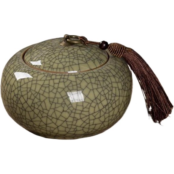 Longquan Celadon Tea Storage Jar, Loose Leaf Tea Storage Container Creative Crack Tea Canister with Lid, 20 Oz Airtight Coffee Tea Sugar Container for Home Office & Decor (A7)