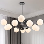 Longree 12-Light Sputnik Chandelier Black Milk Glass Mid-Century