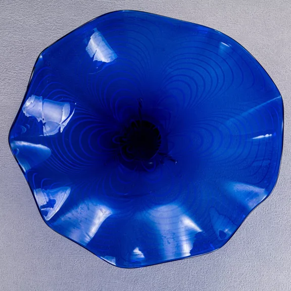 Longree 1PC Modern Hand Blown Gass Wall Art Platter, 12 Inch Diameter, Dark Blue Accent