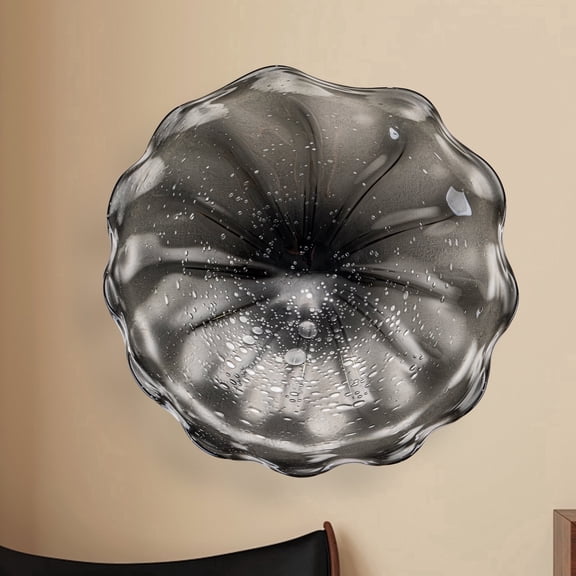 Longree 1PC Modern Hand Blown Gass Wall Art Platter, 12 Inch Diameter, Dark Gray
