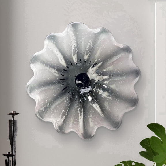 Longree 1PC Modern Hand Blown Gass Wall Art Platter, 12 Inch Diameter, Light Gray