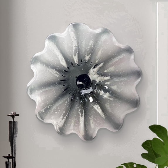 Longree 1PC Modern Hand Blown Gass Wall Art Platter, 12 Inch Diameter, Light Gray