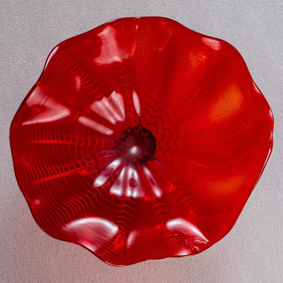 Longree 1PC Modern Hand Blown Gass Wall Art Platter, 12 Inch Diameter, Red Accent