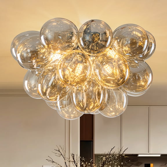 Longree 20-Inch Modern Glass Bubble Chandelier Semi Flush Mount Cognac Ceiling Light for Kids Bedroom, Foyer, Kitchen Island