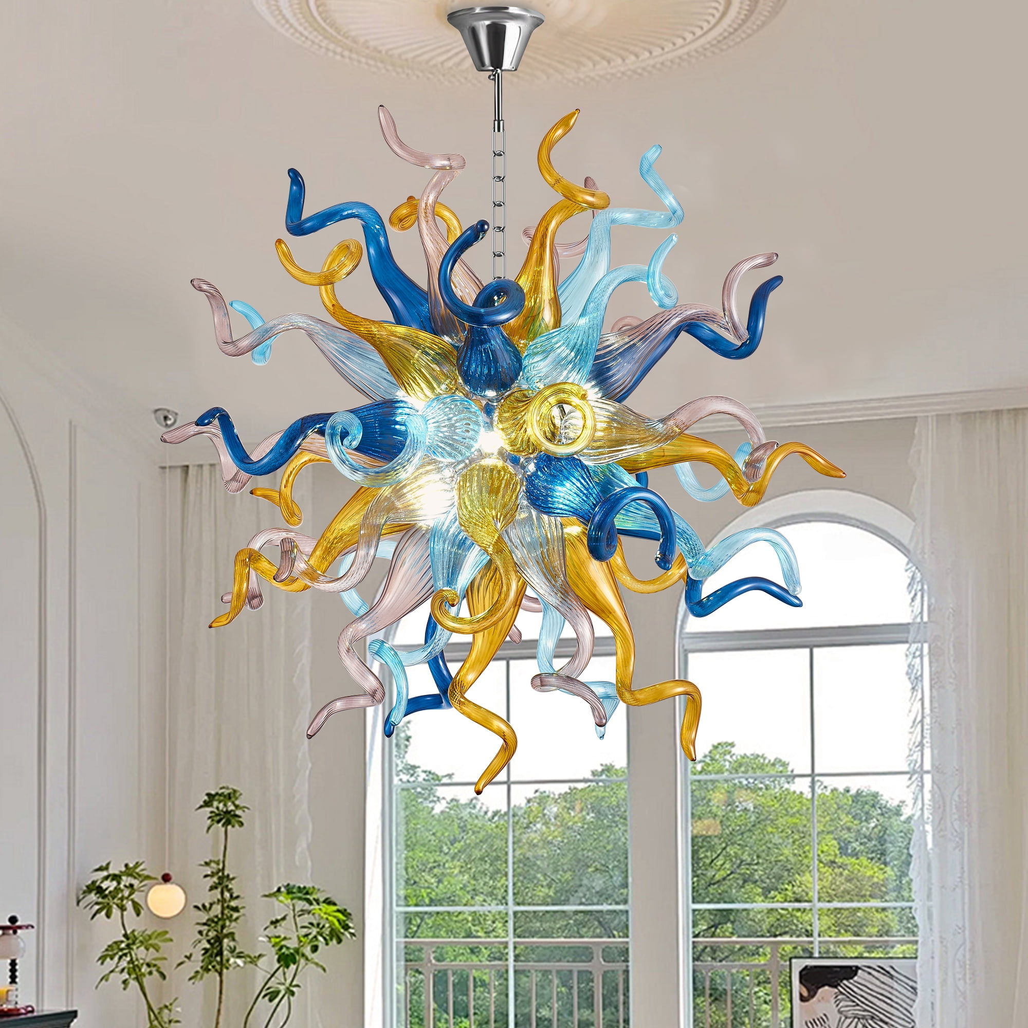 Longree Modern LED Chandelier, Blown Glass Art Decor, Pendant Ceiling Light  for Kitchen, Hallway, Bedroom, Living Room - Walmart.com, image size:2000x2000