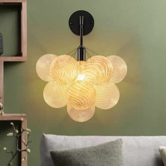 Longree Black Bubble Glass Wall Sconces, Glass Globes Wall Lamps, Ribbed Glass Balls Wall Porch Lights