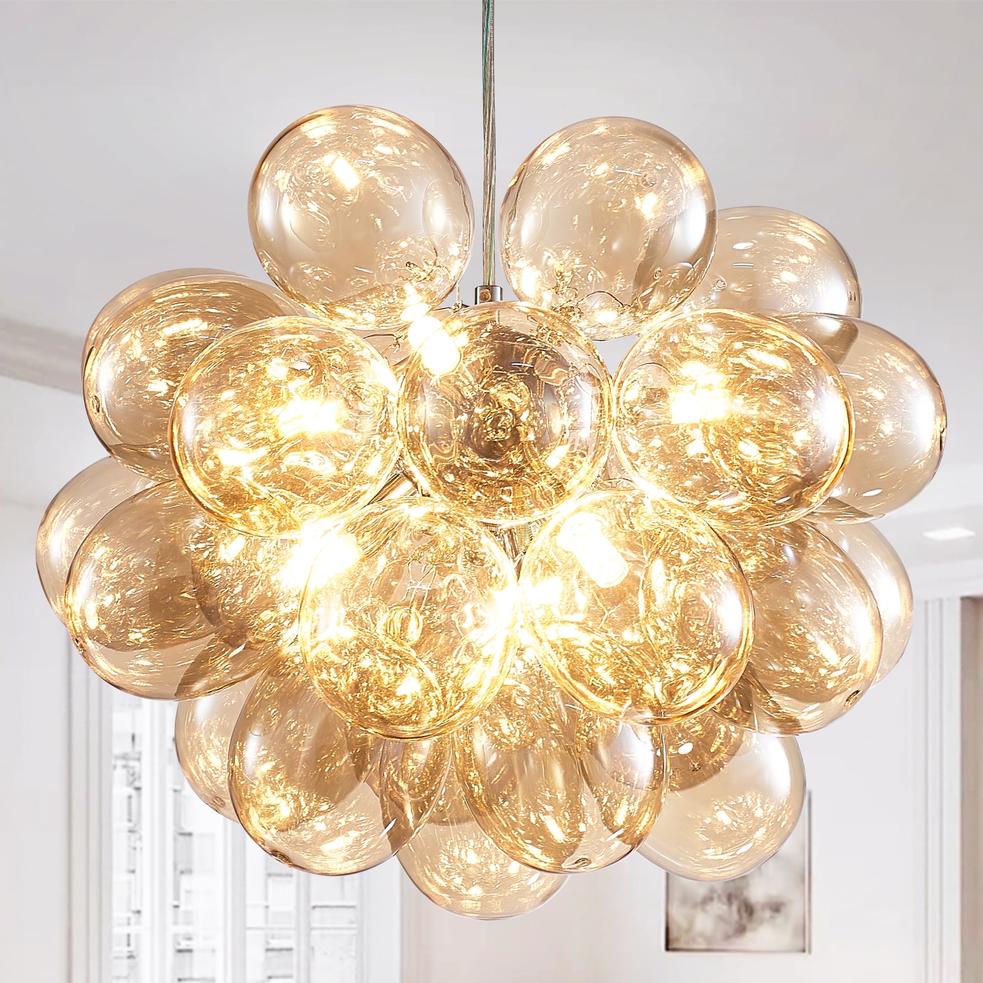 Longree Cognac Glass Bubble Ball Chandelier, Blown Glass Pendant Light Fixture for Children's Rooms, Bedrooms, Living Rooms - 40x35 inch