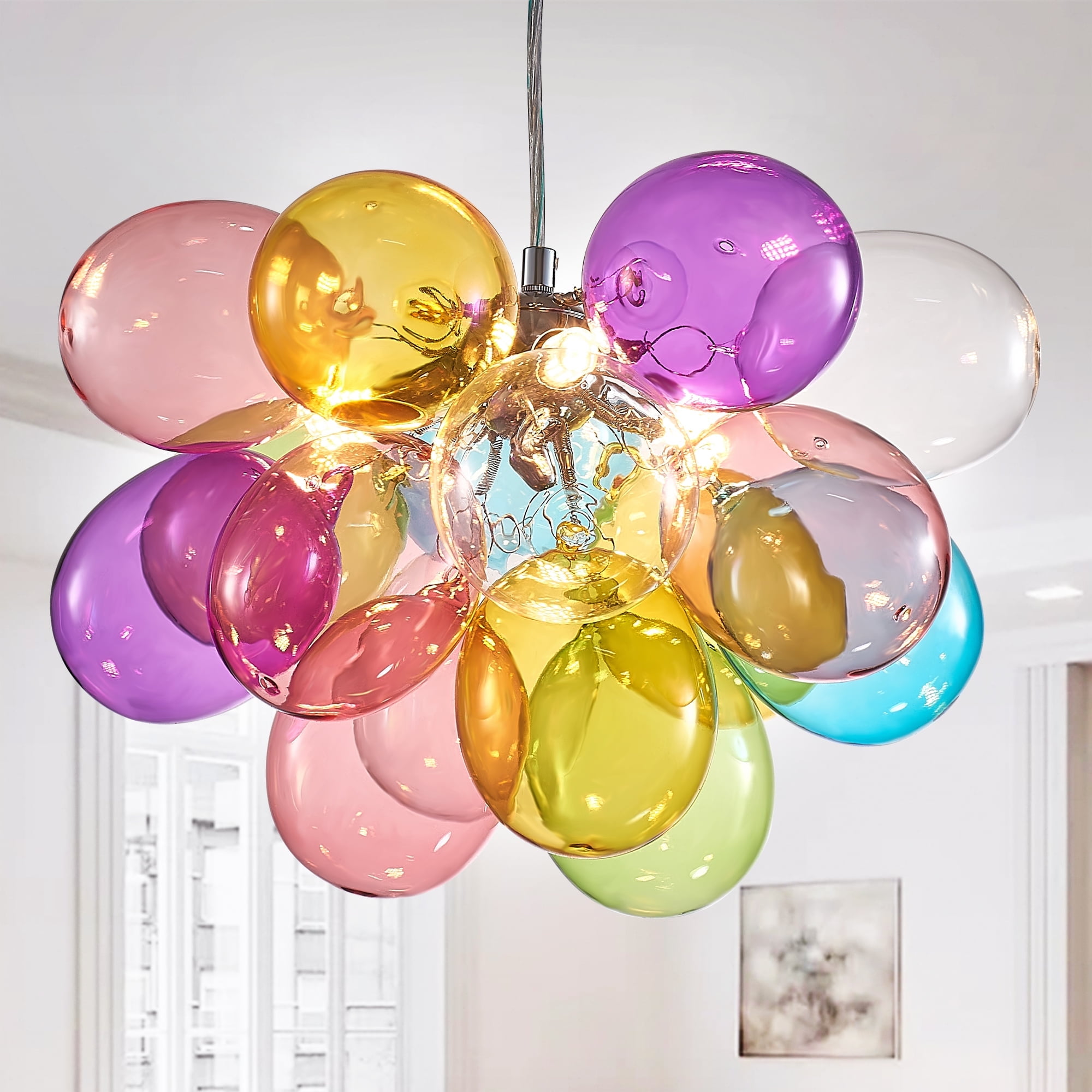Longree Color Glass Bubble Ball Chandelier, Blown Glass Pendant Light Fixture - 18x16 inch