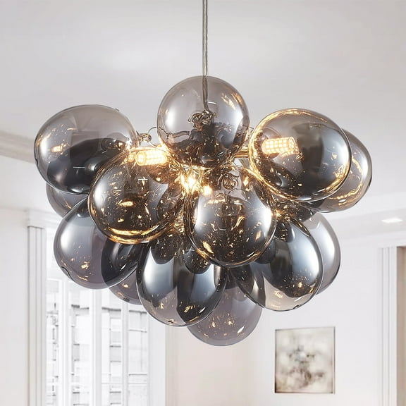 Longree Electroplating Black Bubble Ball Chandelier, Blown Glass Pendant Light Fixture for Children's Rooms, Bedrooms, Living Rooms - 16x12 inch