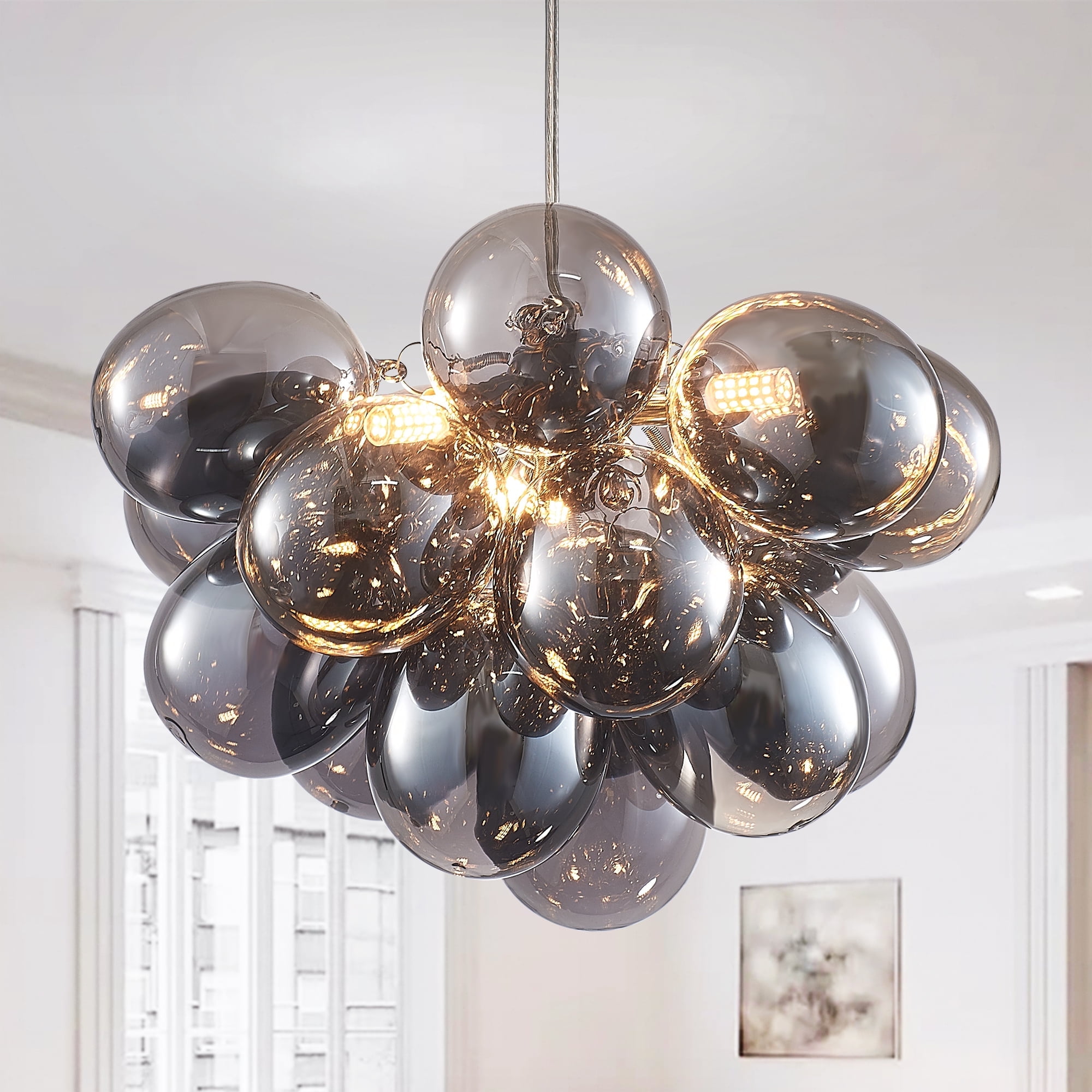 Longree Electroplating Black Bubble Ball Chandelier, Blown Glass Pendant Light Fixture for Children's Rooms, Bedrooms, Living Rooms - 18x16 inch