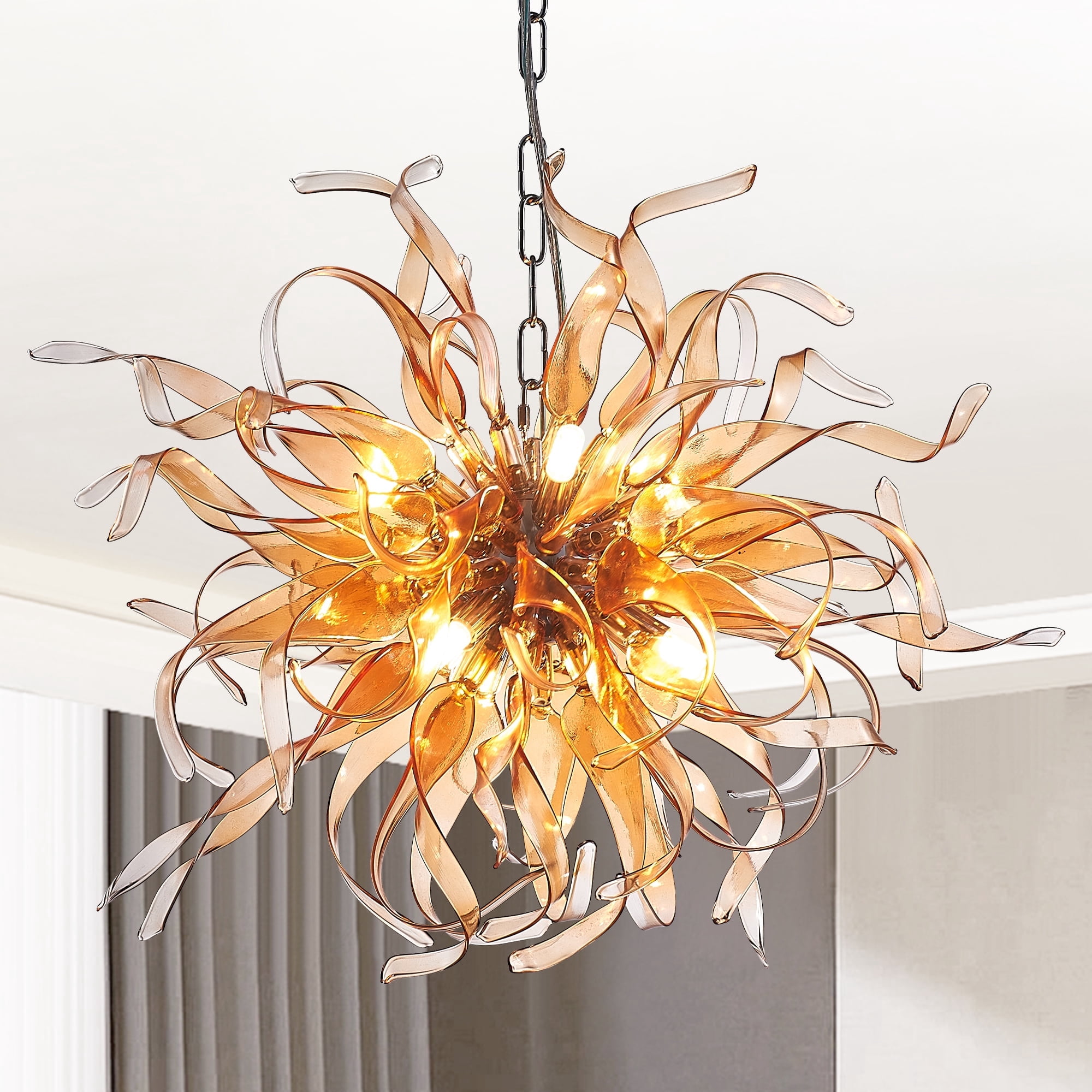Longree Golden Sputnik Firework Chandelier, Blown Glass Pendant Light ...